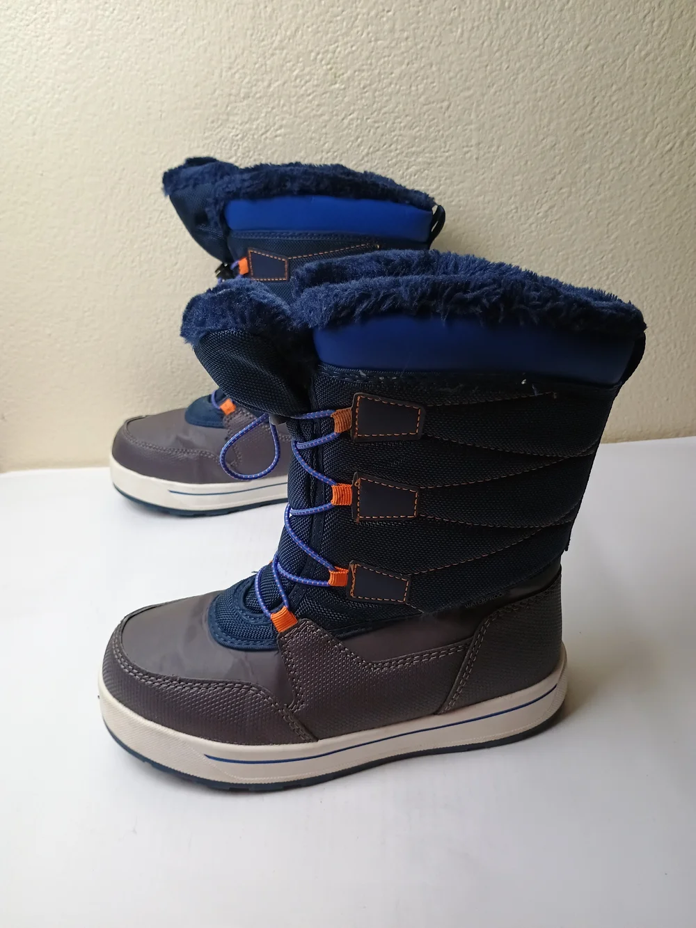wonder nation Navy Blue & Gray Big Boy 5  Snow Boots with Faux Fur Cuff Waterprf